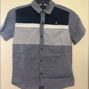 BOYS BLUE STRIPED BUTTON DOWN COLLARED SHIRT